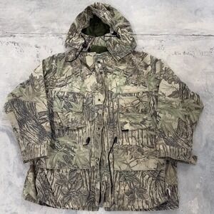Vintage Camo Goretex Hunting Jacket Hooded Insulated Mossy Oak Woodland Men's